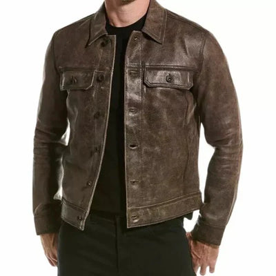 Brown Leather Saul Jacket for Mens