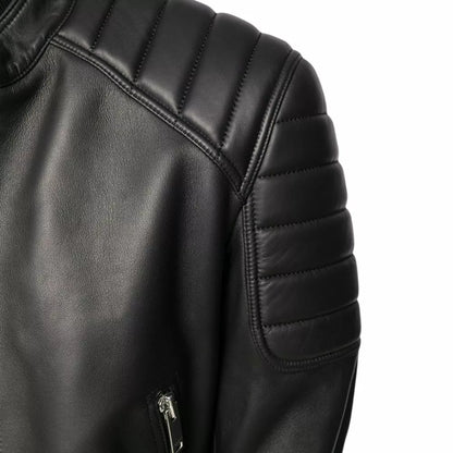 Black Leather Jacket Mens With Quilted Shoulders