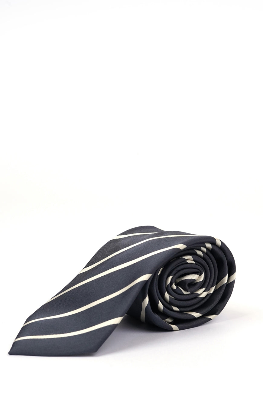 Ties - Silk Rich Charcoal Grey Golden Stripes