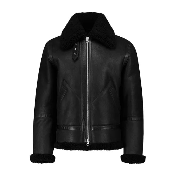 Black Shearling Leather Jacket For Mens
