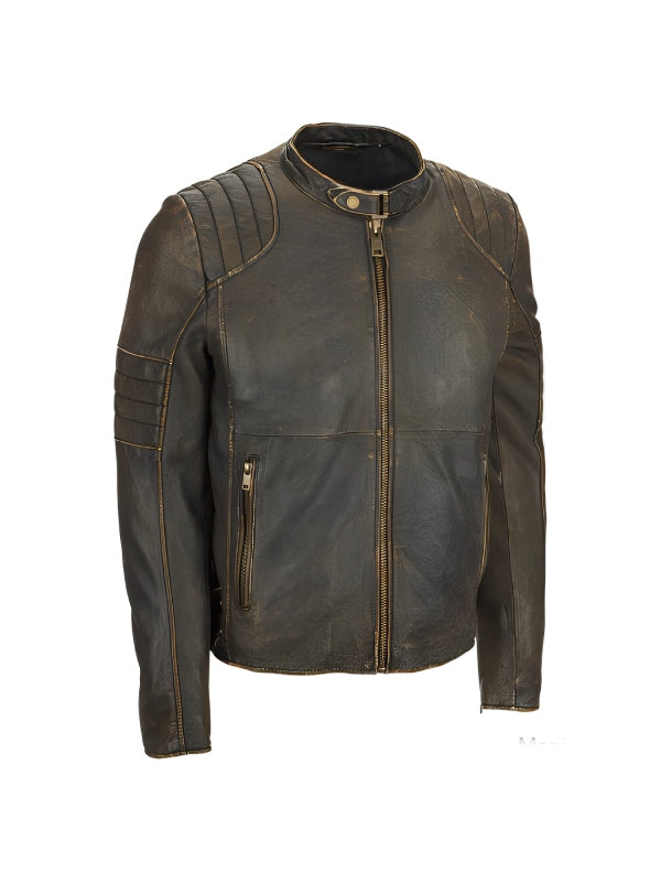Brown Distressed Cafe Racer Leather Jacket
