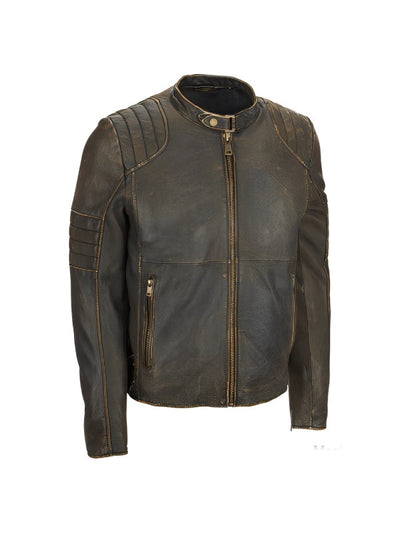 Brown Distressed Cafe Racer Leather Jacket