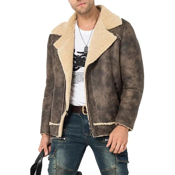 Brown Distressed Bomber Jacket