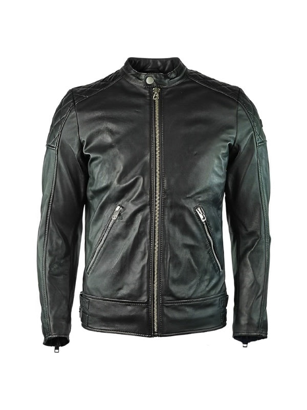 Cafe Racer Mens Leather Black Jacket