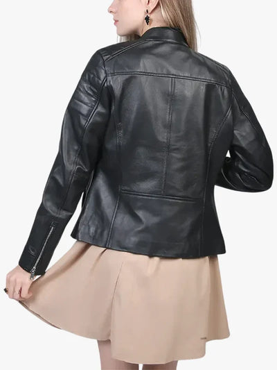 Carris Women’s Genuine Leather Black Cafe Racer Jacket
