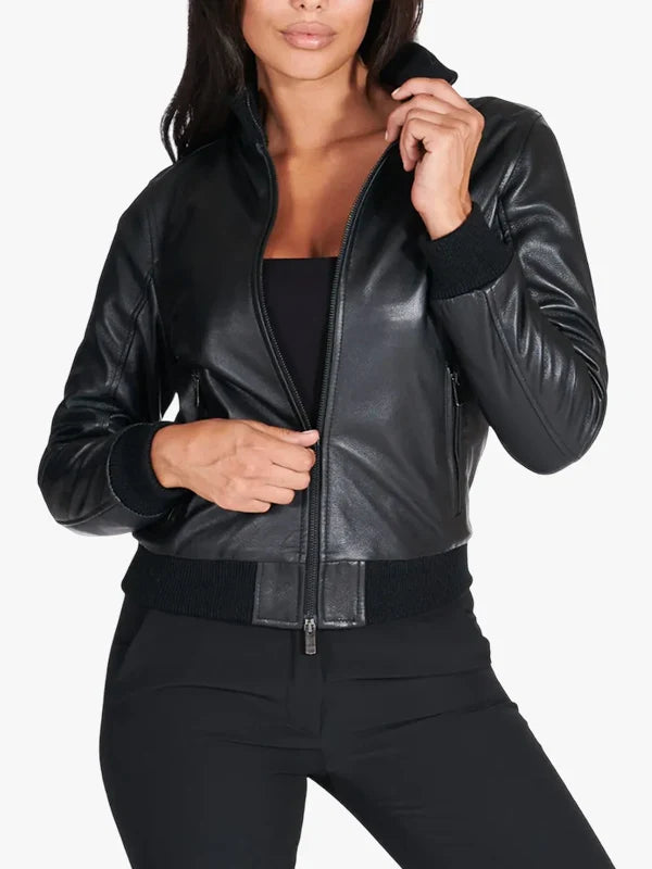 Classic Black Nappa Lambskin Leather Jacket for Women