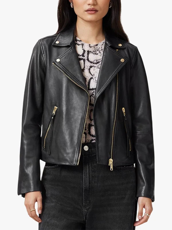 Dalby Women’s Slim Fit Black Genuine Leather Biker Jacket