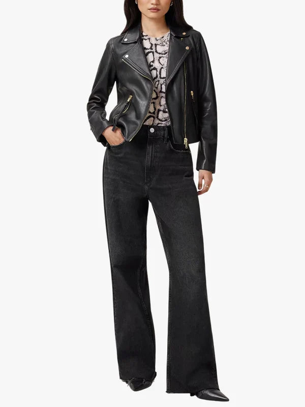 Dalby Women’s Slim Fit Black Genuine Leather Biker Jacket