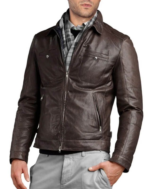 Elegant Dark Brown Lambskin Leather Jacket for Men