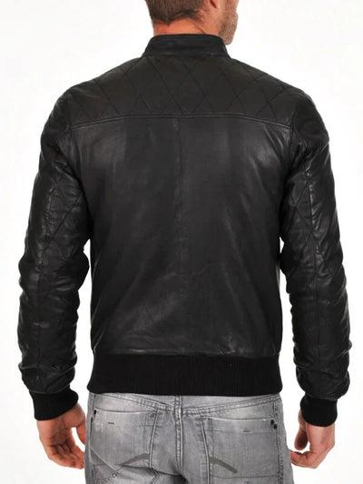 Genuine Sheepskin Quilted Bomber Jacket for Men in Style