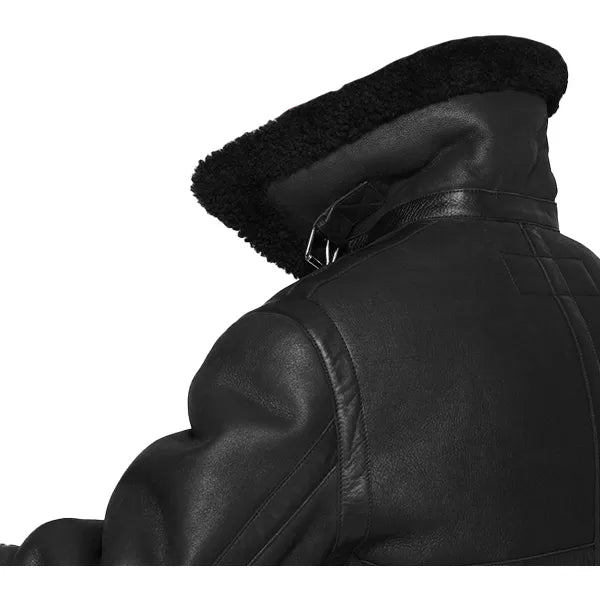 Black Shearling Leather Jacket For Mens