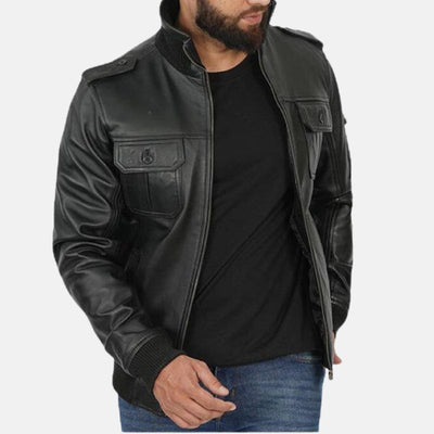 Mens Black Trucker Leather Jacket