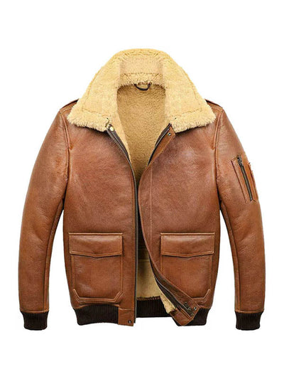 Men’s Aviator Camel Brown A2 Fur Shearling Jacket