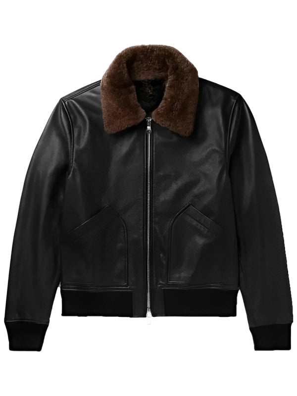 Men’s Black Bomber Shearling Leather Jacket
