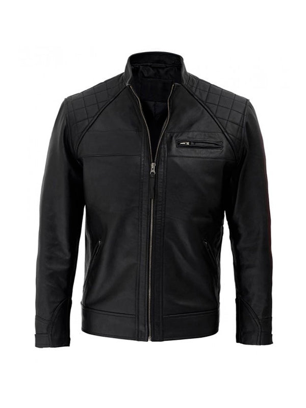 Men’s Black Quilted Leather Motorcycle Jacket