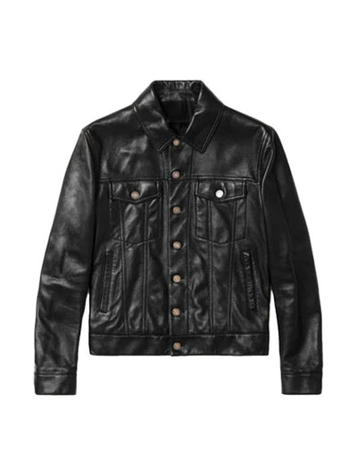 Men’s Black Sheepskin Leather Trucker Jacket