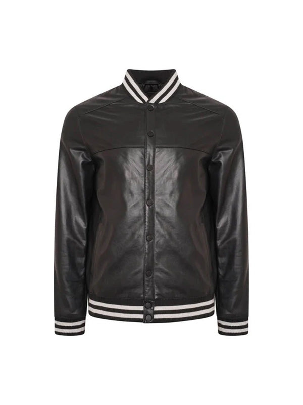 Men’s Genuine Leather Varsity Bomber Jacket