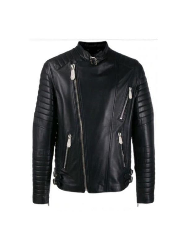 Men’s Quilted Sleeves Leather Biker Jacket