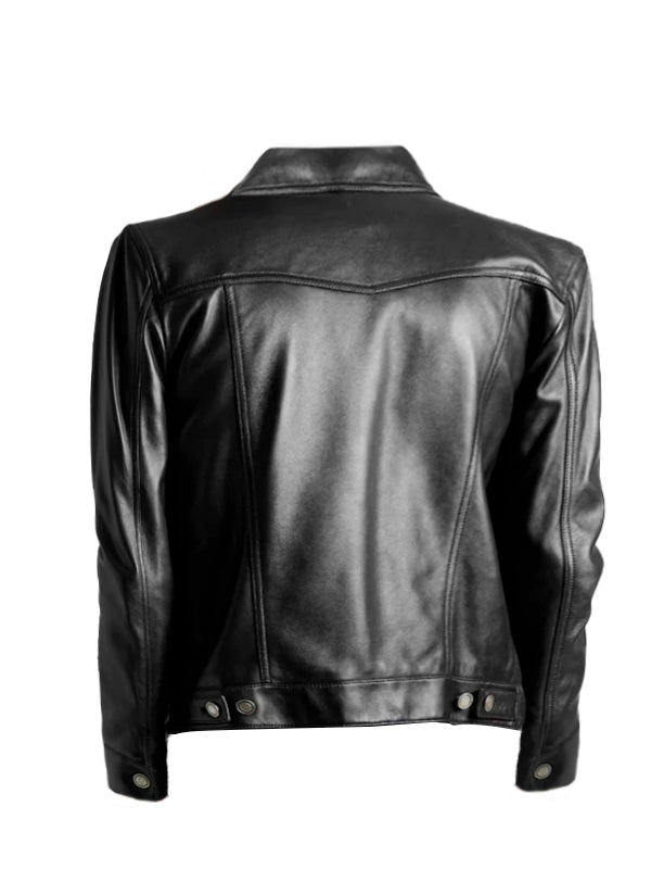 Men’s Black Sheepskin Leather Trucker Jacket
