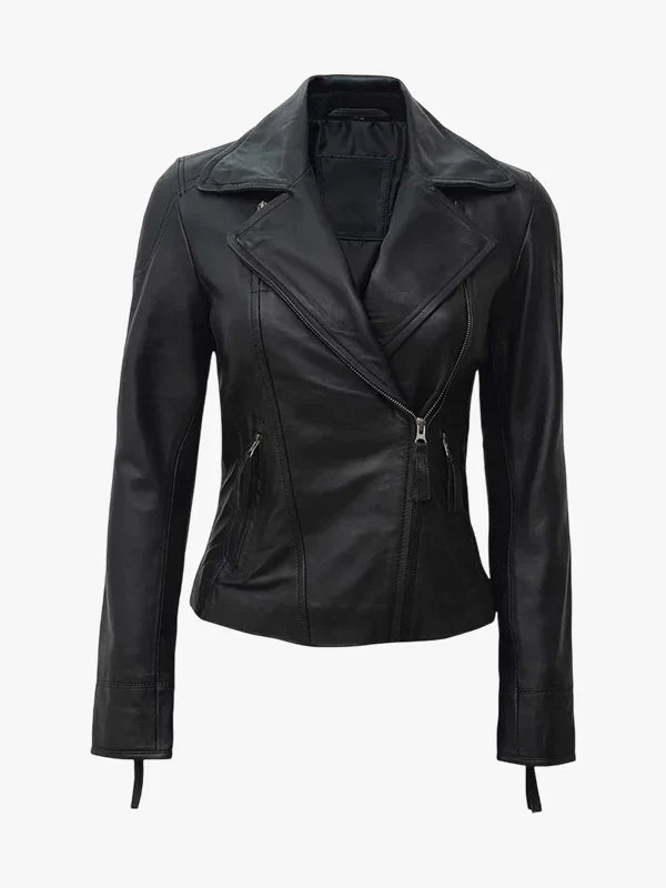 Women’s Asymmetrical Black Leather Biker Style Jacket