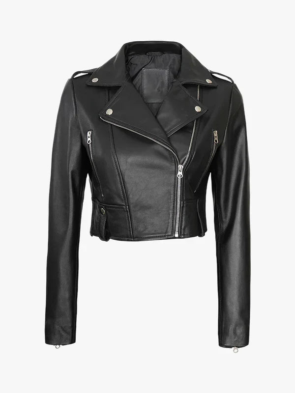 Women’s Chic Cropped Leather Biker Style Jacket