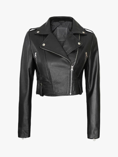Women’s Chic Cropped Leather Biker Style Jacket