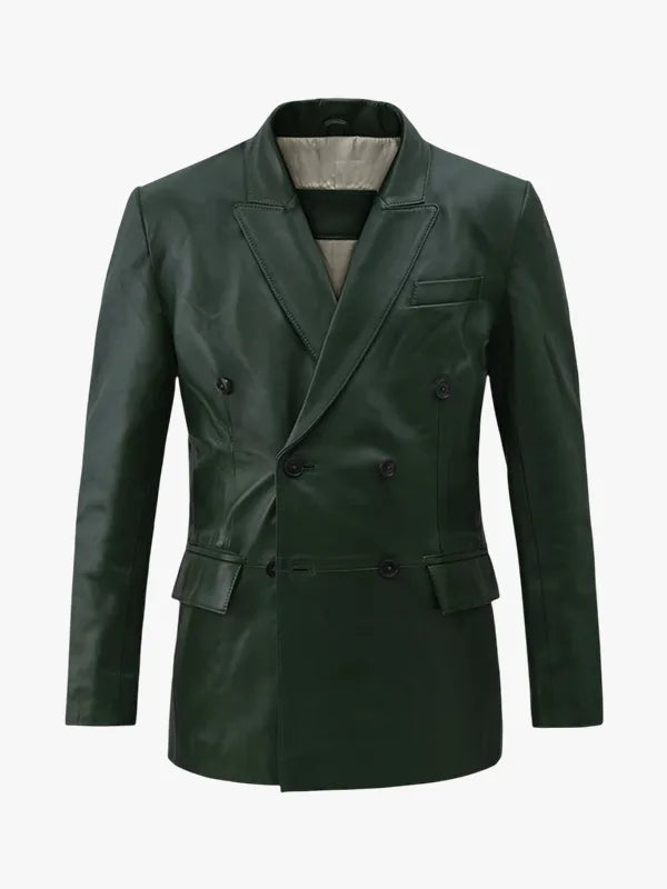 Women’s Green Vintage Style Genuine Leather Blazer