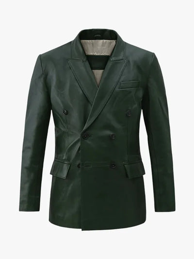Women’s Green Vintage Style Genuine Leather Blazer