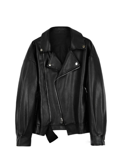 Women’s Oversized Black Biker Leather Jacket – Edgy & Chic