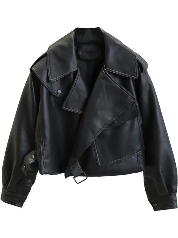 Women’s Oversized Black Leather Jacket
