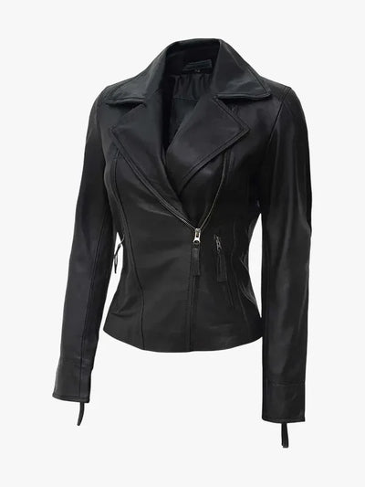 Women’s Asymmetrical Black Leather Biker Style Jacket