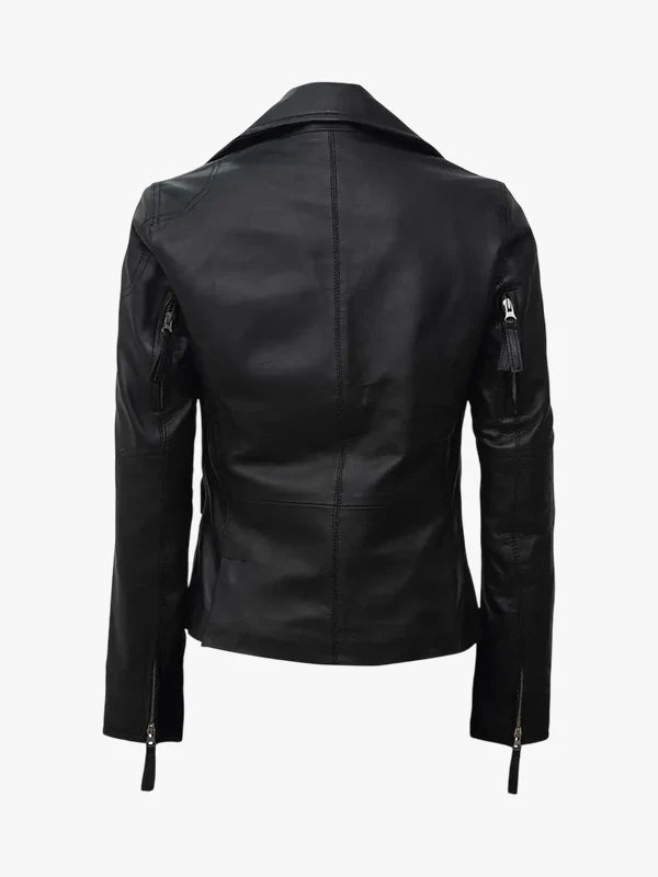 Women’s Asymmetrical Black Leather Biker Style Jacket