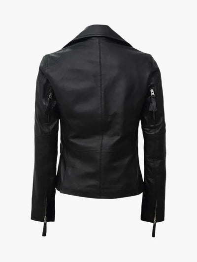 Women’s Asymmetrical Black Leather Biker Style Jacket