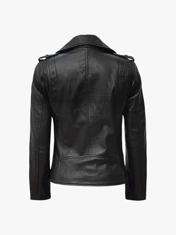 Women’s Black Asymmetrical Leather Biker Style Jacket
