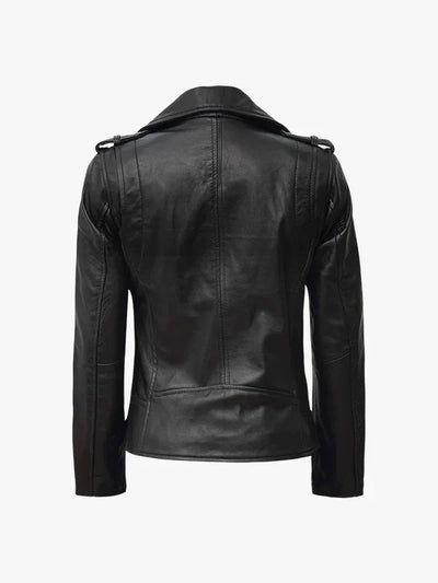 Women’s Black Asymmetrical Leather Biker Style Jacket