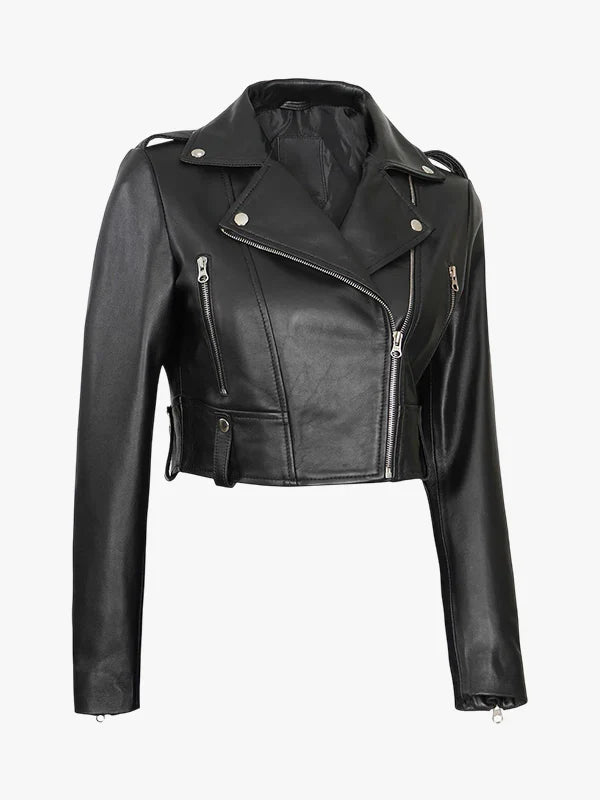 Women’s Chic Cropped Leather Biker Style Jacket