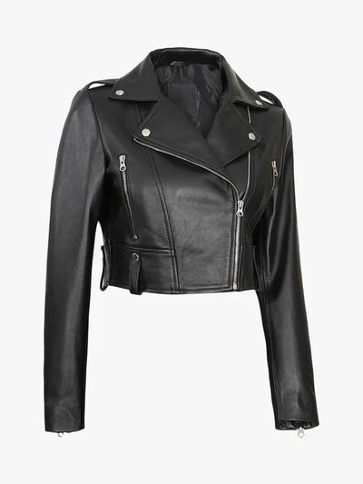 Women’s Chic Cropped Leather Biker Style Jacket