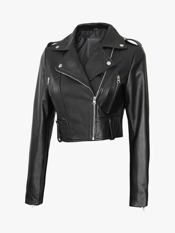 Women’s Chic Cropped Leather Biker Style Jacket