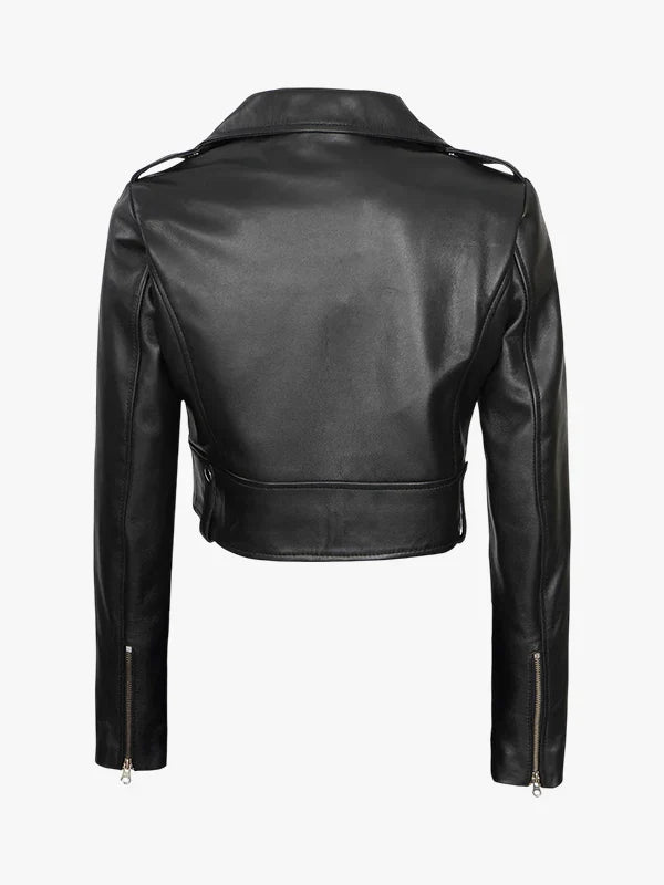 Women’s Chic Cropped Leather Biker Style Jacket