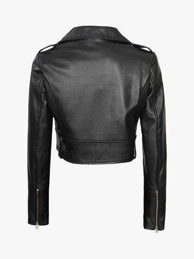 Women’s Chic Cropped Leather Biker Style Jacket