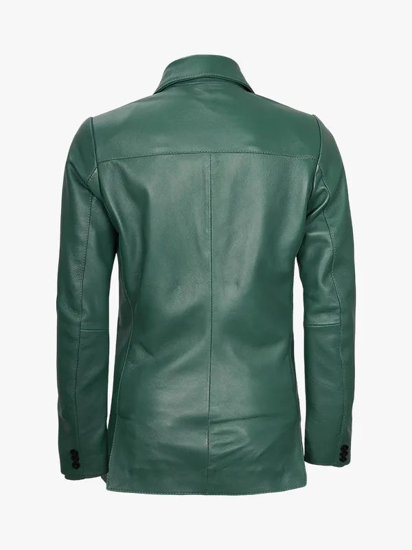 Women’s Classic Green Leather Blazer with Button Style