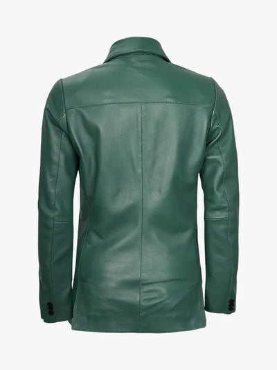 Women’s Classic Green Leather Blazer with Button Style