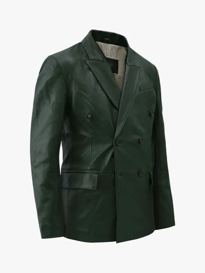 Women’s Green Vintage Style Genuine Leather Blazer