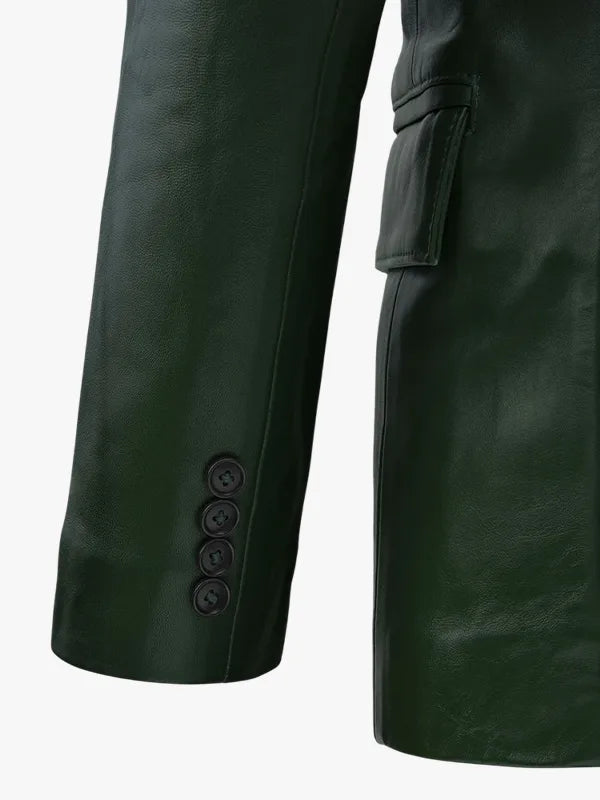 Women’s Green Vintage Style Genuine Leather Blazer