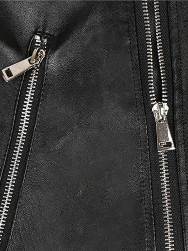 Women’s Oversized Black Biker Leather Jacket – Edgy & Chic