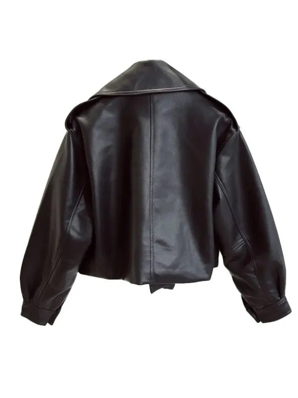 Women’s Oversized Black Leather Jacket