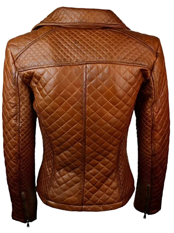 Womens Quilted Brown Leather Jacket