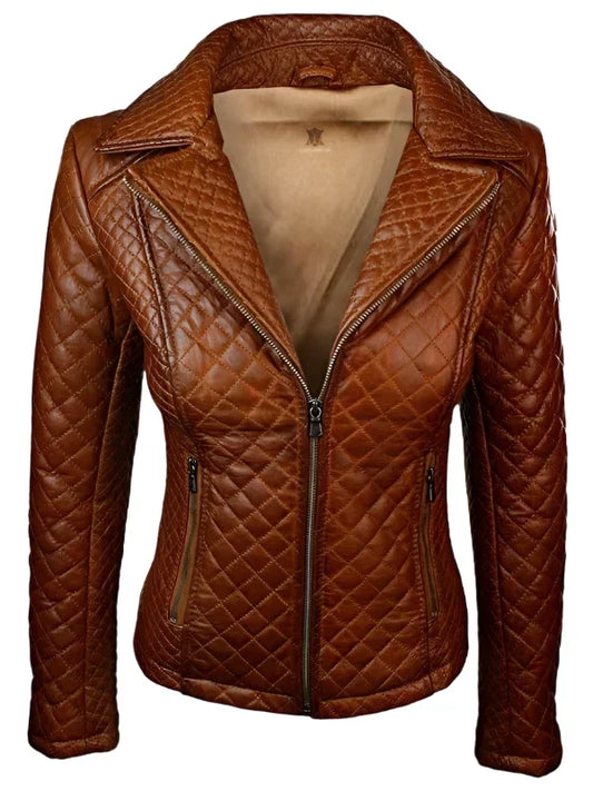 Womens Quilted Brown Leather Jacket