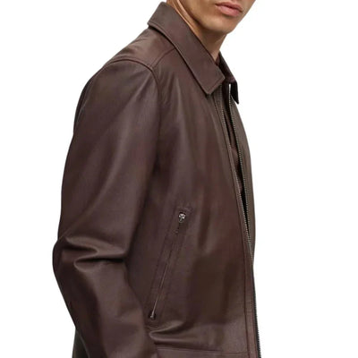 Mens Dark Leather Brown Lambskin Leather Jacket