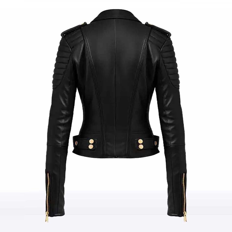 Ava Women’s Black Sheepskin Biker Jacket
